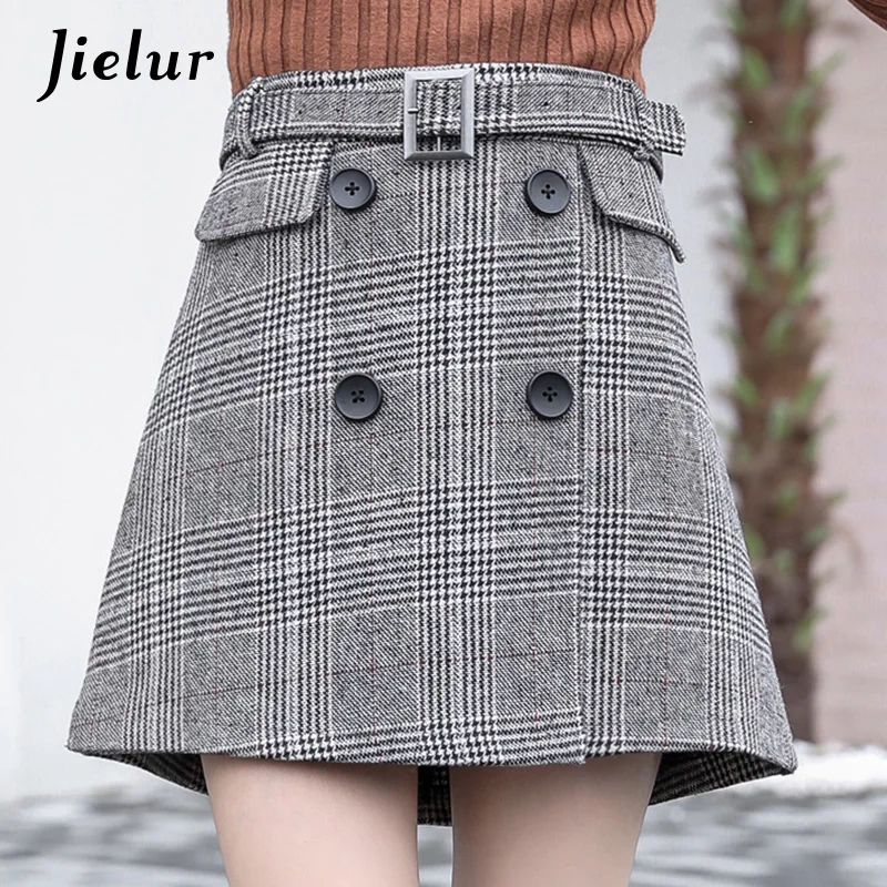 Jielur/Корейская мода для колледжа Шерстяная клетчатая юбка девочек Трапециевидная