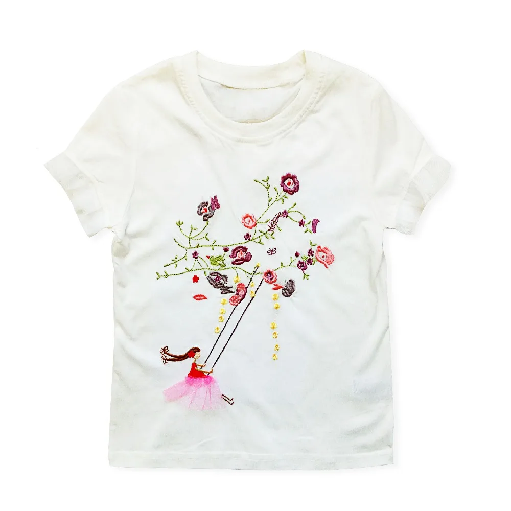 Новинка летняя футболка для девочек белые топы с вышивкой подростков модная