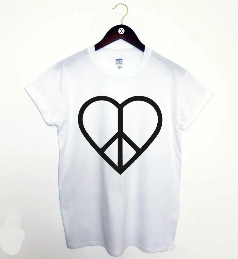 

New Women Tshirt PEACE&LOVE Letters Print Cotton Casual Funny Shirt For Lady White Black Top Tee Hipster Big Size ZT203-75