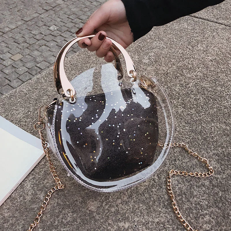 Прозрачные Стиль набор женских сумок круг Bling блестящие металлические ручки