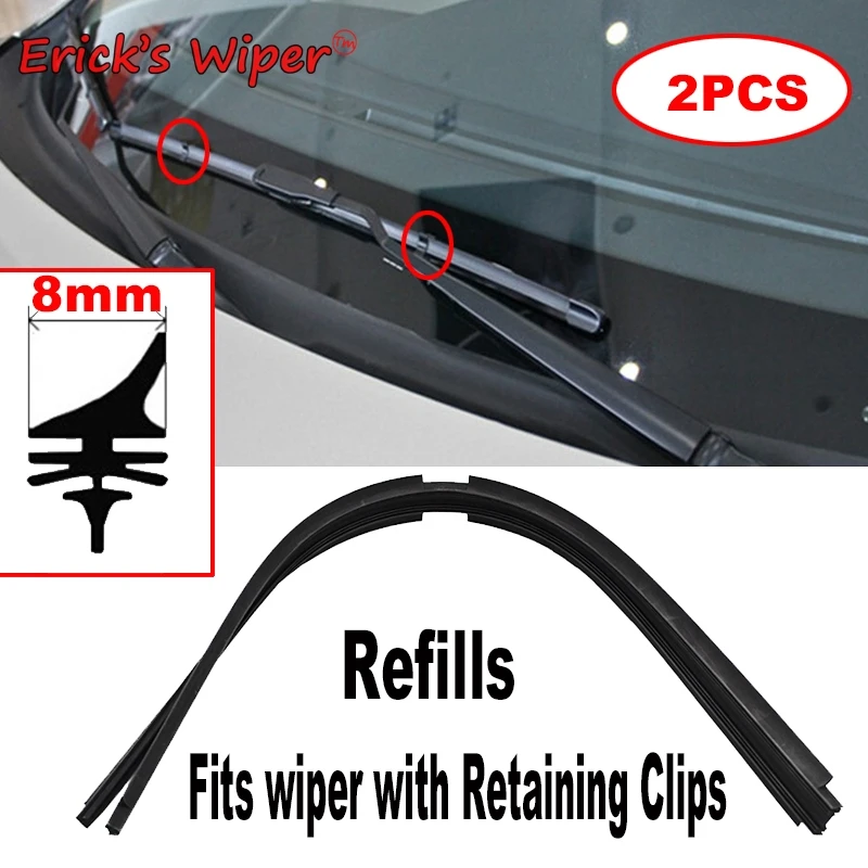 2Pcs/lot AAA-Grade Car Auto Vehicle Soft Rubber Refill For Pinch Tab Bayonet Side Pin Narrow Push Button Wiper Blades 8mm 26
