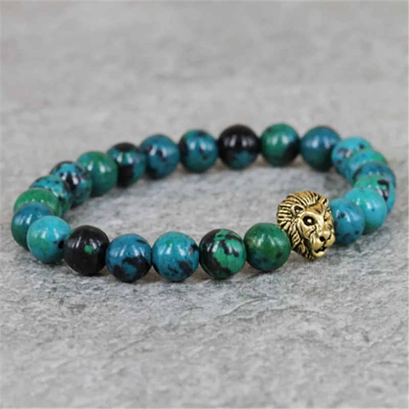 8 мм зеленый феникс браслет из каменных бус антикварные и золотой Цвет браслеты с