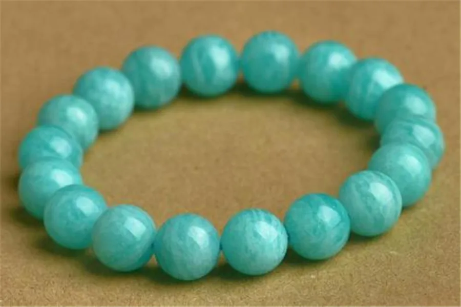 Браслет из натурального амазонита зеленый 11 мм|Гибкие и жесткие браслеты| |