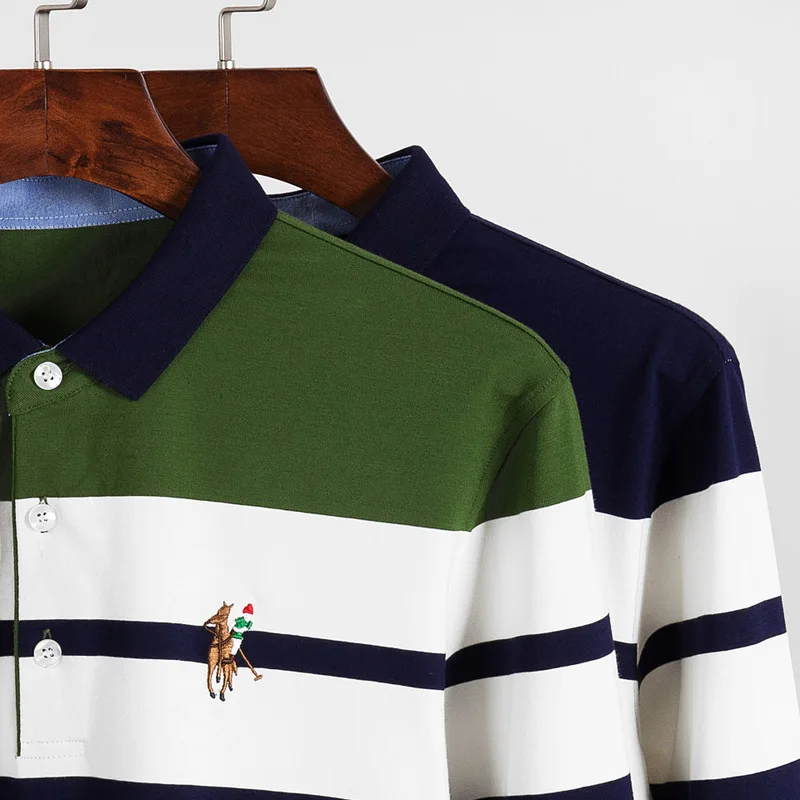 2019 Automne Hommes de Bande мужские поло chemise En Coton A Manches Longues Revers купить за год | Мужская одежда