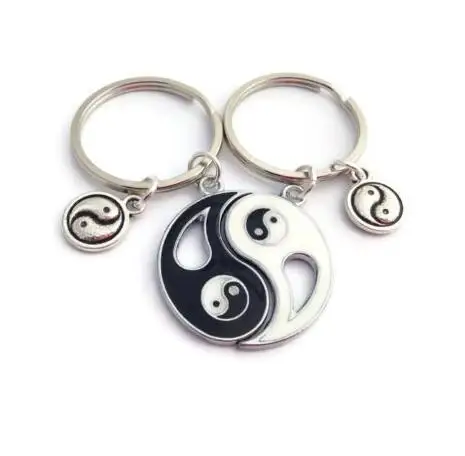 Винтаж серебро &quotЛучшие друзья&quot Ying Yang пару брелок в форме сердца Форма
