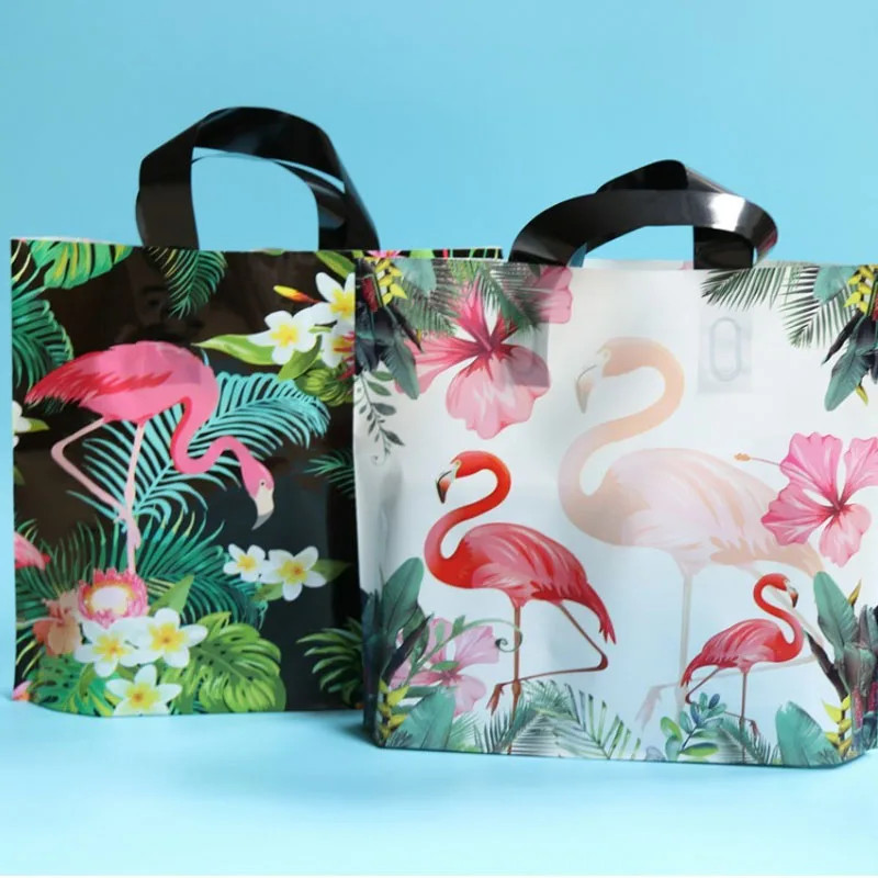 50Pcs Kawaii Clothes shopping Bag Baking Food Package Cake Dessert Sack Cartoon Flamingo Plastic Packaging Candy Gift Bags | Дом и сад
