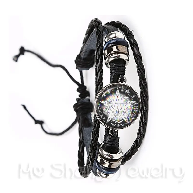 

Satanic Pentagram Star Symbols Statement Black/Brown Leather Bracelet Bangle Handmade For Men Women Fashion Jewelry Pagan Gift
