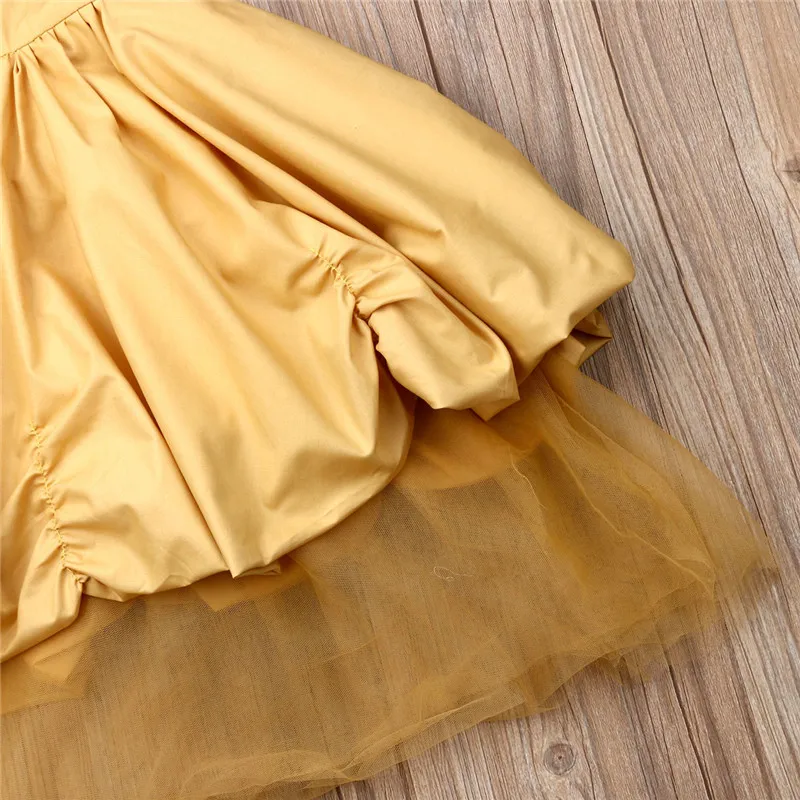 Baby Flower Girl Dress yellow flying sleeve strap Lace Tulle Party Gown Princess Wedding Bridesmaid Birthday | Детская одежда и