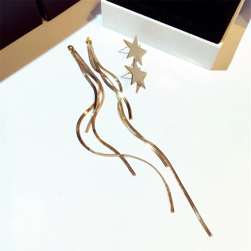 Charmwin New Tassel Earrings Long Women Gold Silver Color Star Dangle For PE1816 | Украшения и аксессуары