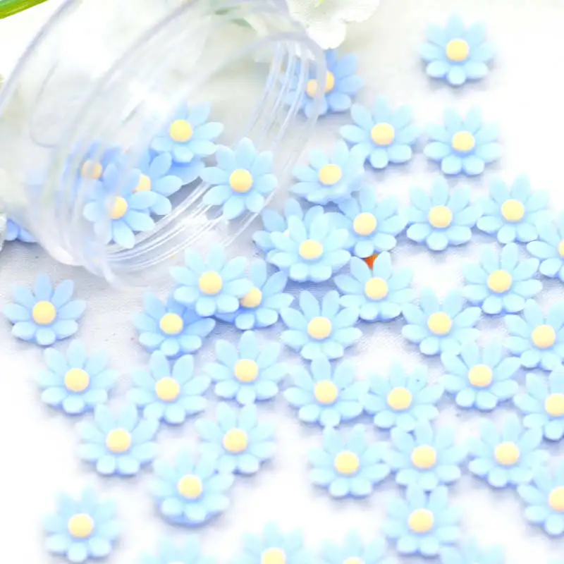 Light Blue -50PCS 8 мм милые полимерные крошечные плоские цветы | Сделай Сам крафт Цветочные миниатюры | вечерние цветы для украшения ногтей - Цвет: Light Blue -50PCS