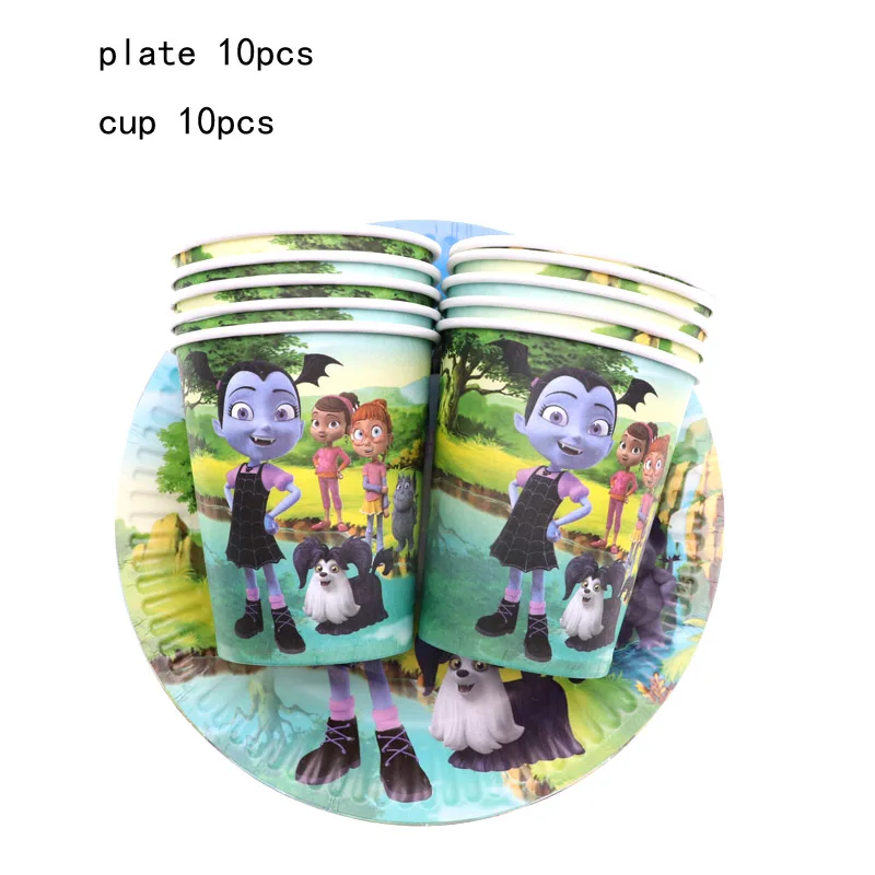 20pcs Vampirina, принадлежности для тематической вечеринки, салфетки, тарелки, чашки, свадебное украшение, детская душевая посуда для вечеринки в честь Дня Рождения, набор для девочек - Цвет: 20pcs