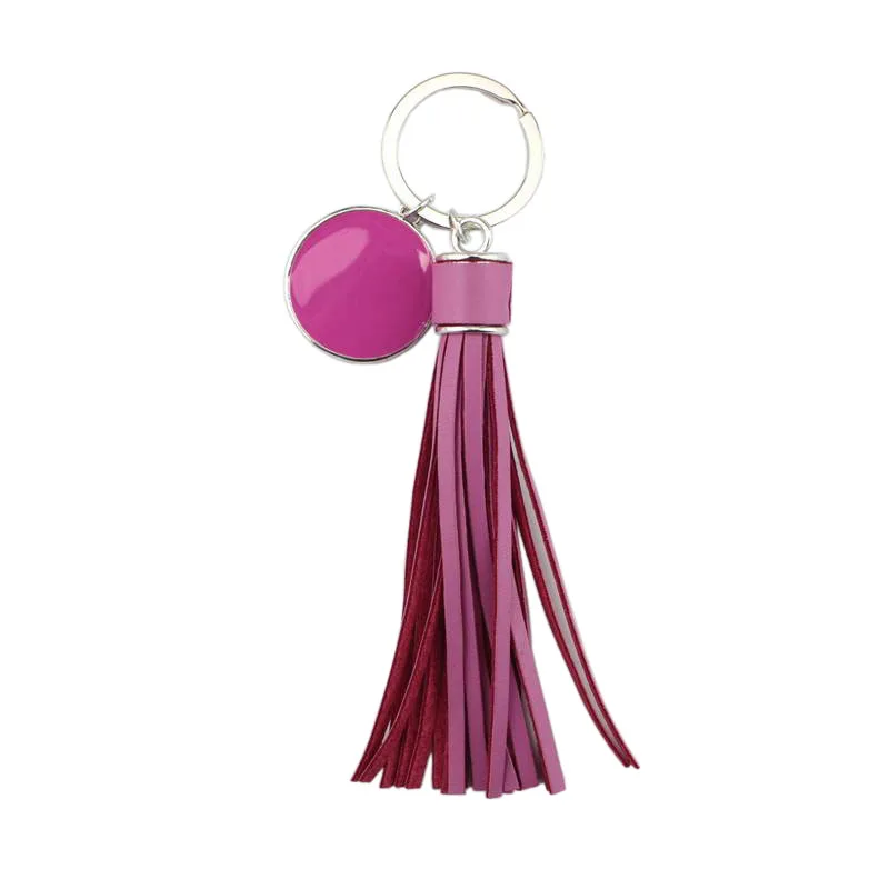 Hot Pink Персонализированные из искусственной кожи с кисточкой монограмма эмаль диск пустые только Брелки для женщин сумки Брелки уникальные дамские сумки аксессуары - Цвет: Hot Pink