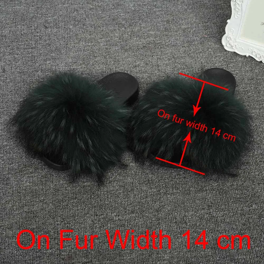 Rac Dark Green 14cm 14 см; широкие меховые шлепанцы; Новинка; тапочки из натурального меха енота; женские Ползунки; сезон лето-осень; домашние тапочки наивысшего качества; S6047 - Цвет: Rac Dark Green 14cm
