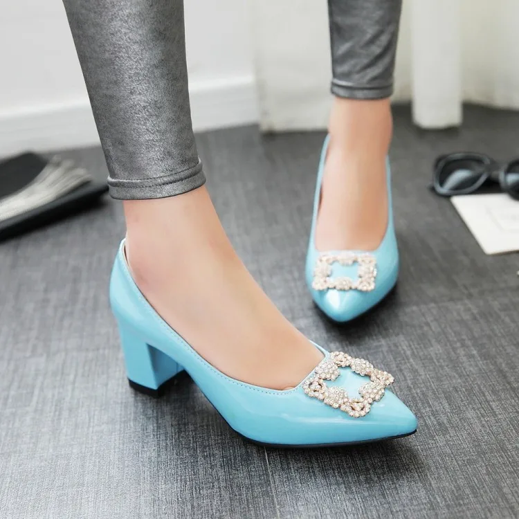 Женские туфли лодочки на высоком каблуке неглубокие толстые квадратном с