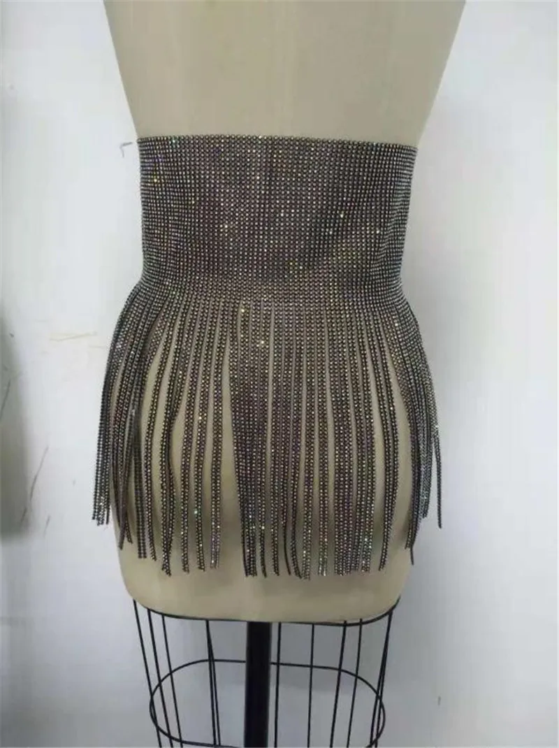 Bling Crystal Bead Waist Belt Women Wide Bandage Self-tie Rhinestone Tassel Fringe Corset Strap Cummerbund Girdle Skirt Belt New
