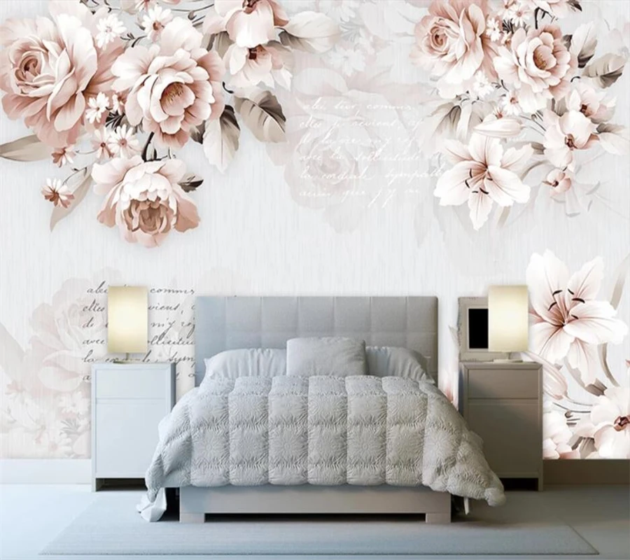 Обои на заказ 3D фрески ретро розовый фон с лилиями Настенные обои для гостиной