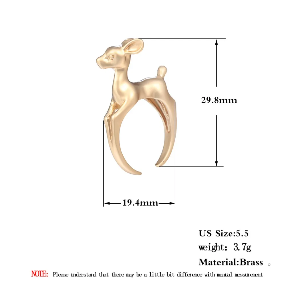 Big Promotion Gold Plating 3D Bambee Deer Anlter Ring Animal Open Jewelry For Women Knuckle Finger Anillos Fine Jesery | Украшения и