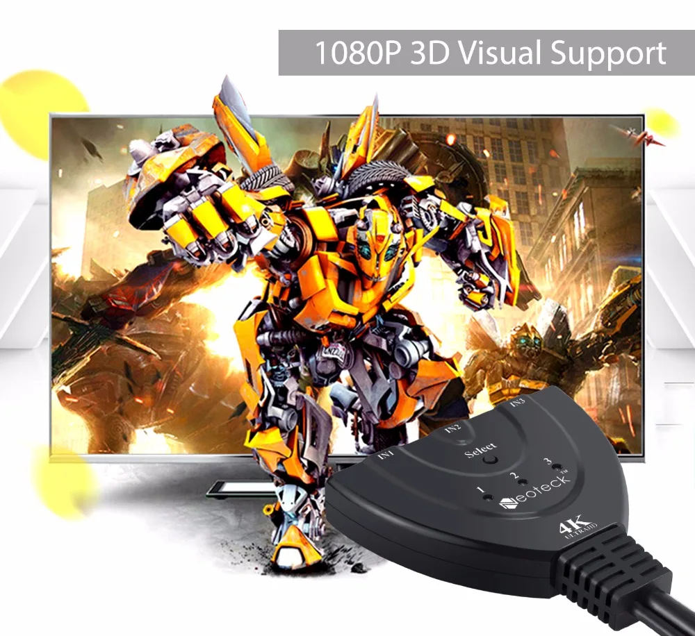 ESYNiC 3 в 1, 4 K 3D 1.4b HDMI преключатель+ USB Мощность кабель Поддержка, поддержка нескольких Вход источников для dvd-бокс PS3 PS4 3 Порты и разъёмы коммутатор