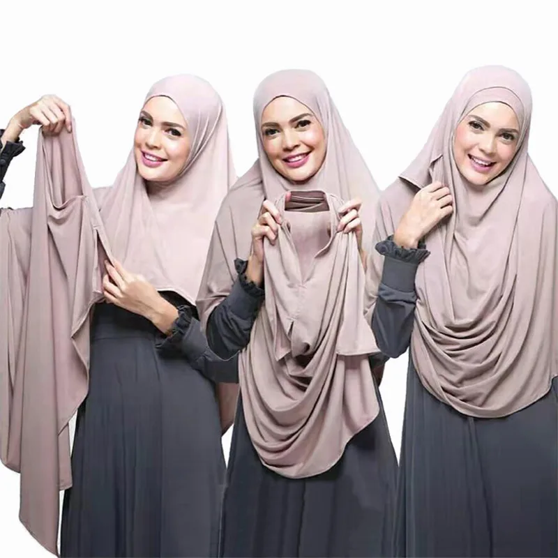 

JTVOVO RUNMEIFA 2021 New Women Plain Instant Cotton Jersey Scarf Head Hijab Wrap Solid Color Shawls Foulard Femme Muslim Hijabs