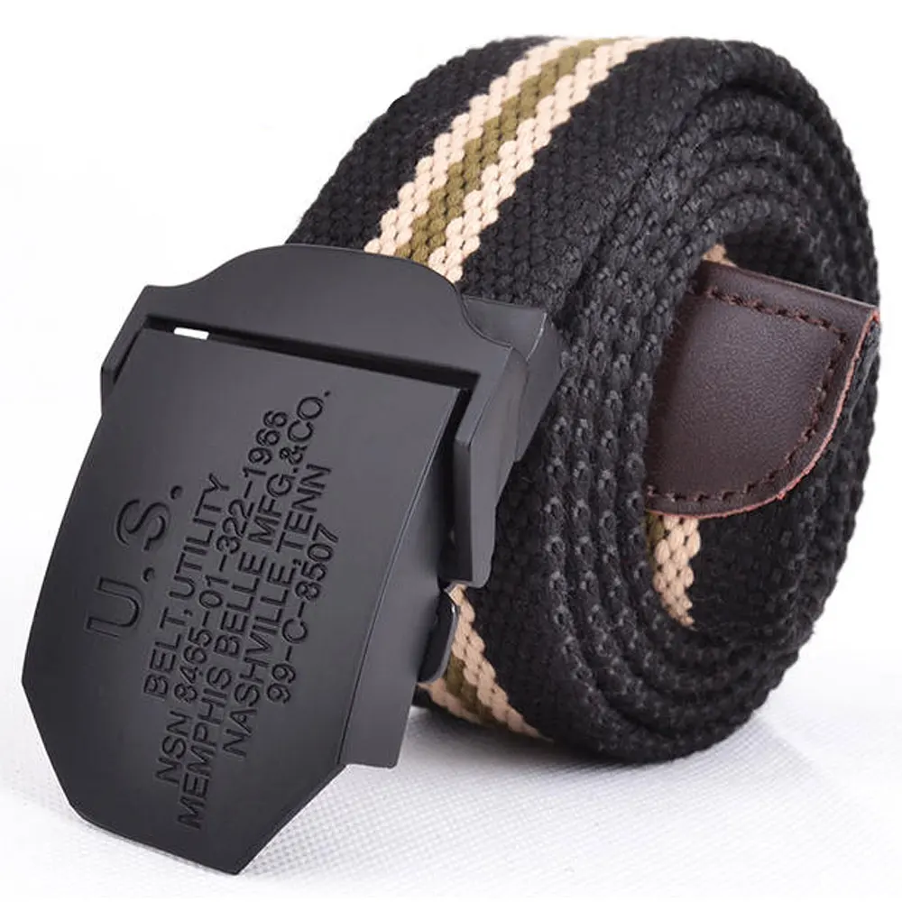 Black Stripe Black Популярные ремни 110 см 140 см военный холщовый ремень для мужчин и женщин ремни с пряжкой США роскошный спортивный джинсовый ремень на каждый день Cintos - Цвет: Black Stripe Black