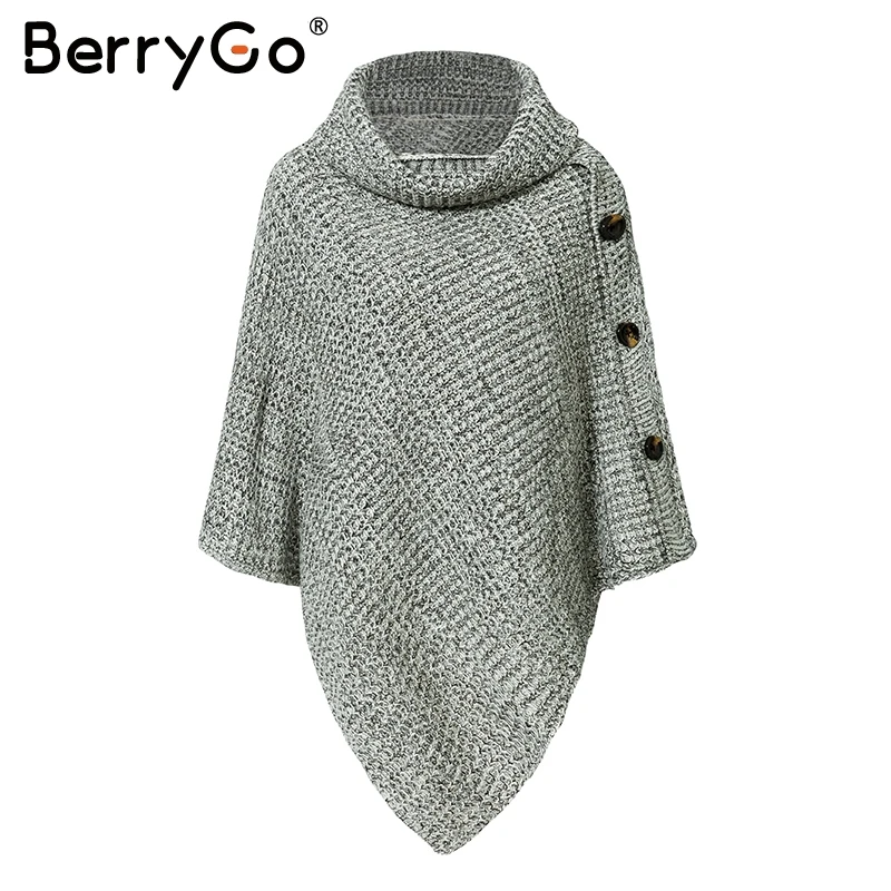 Женский вязаный свитер BerryGo с высоким воротом на кнопках | Женская одежда