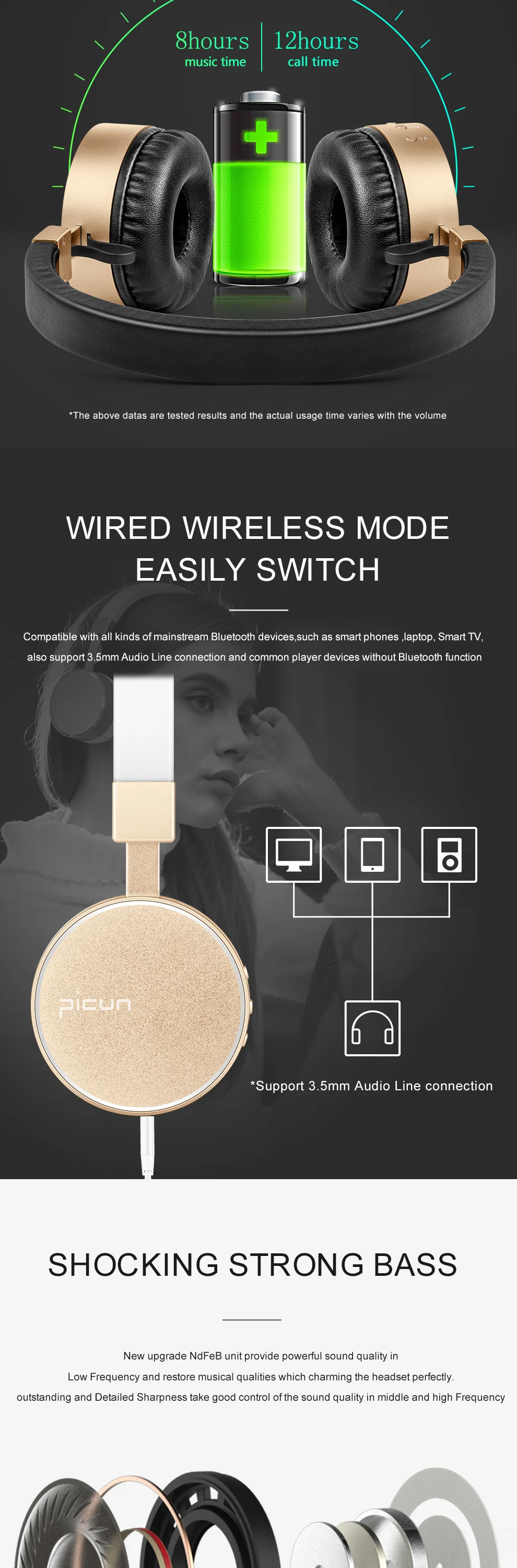 Picun P10, беспроводные Bluetooth наушники, Hi-Fi, стерео, на ухо, гарнитура, шумоподавление, наушники с микрофоном для детей, девочек, мальчиков, женщин