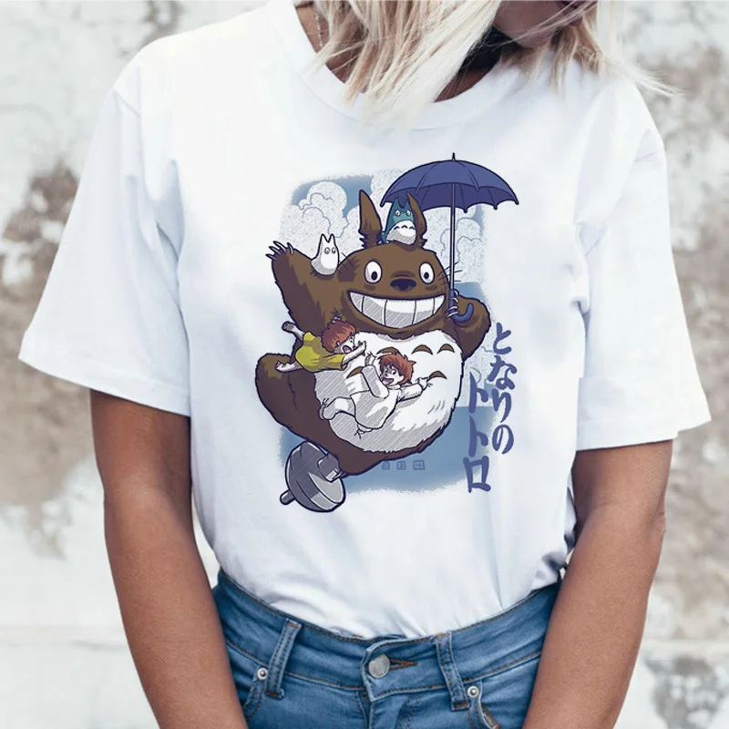 Totoro футболка Женская Топ Футболка корейский стиль Kawaii 80s 90s Графический Harajuku женский Ulzzang Повседневный корейский