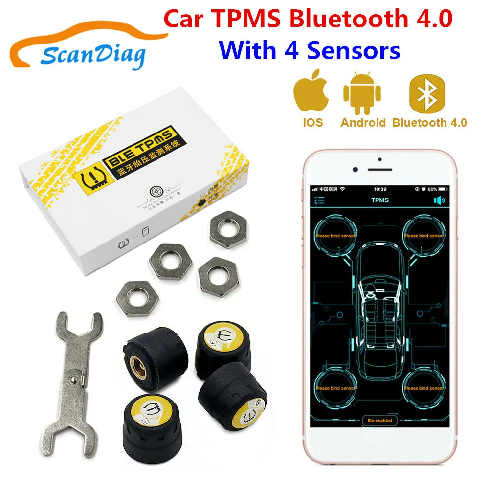 2018 Newest Car Tire Pressure Monitoring System TPMS Bluetooth 4.0 With 4 External Sensors Alarm Support Android iOS | Автомобили и