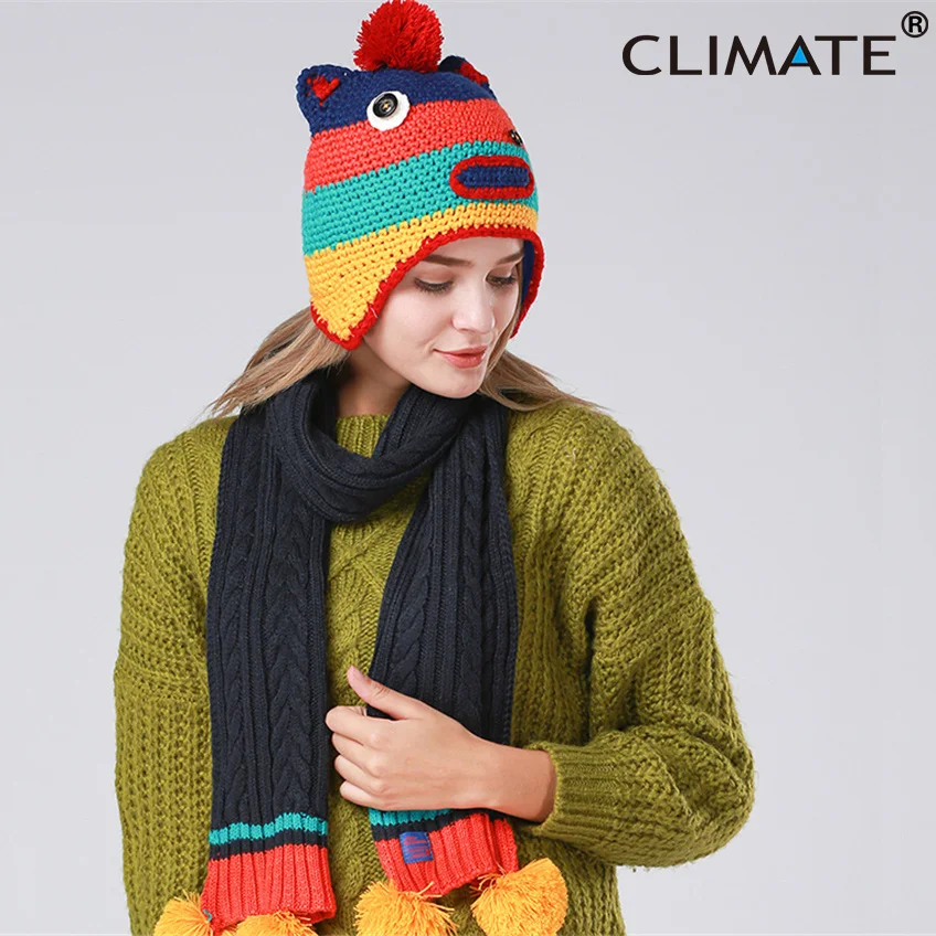 Климат женский зимний шарф и шапка для девочек Зимний милый теплый вязаный