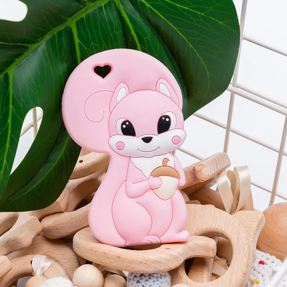 Pink Squirrel 5 шт., не содержит бисфенол, силиконовый Прорезыватель для зубов, миниатюрный стержень для детей, безопасный пищевой силиконовый кулон для грызунов, для соски, детский Прорезыватель - Цвет: Pink Squirrel