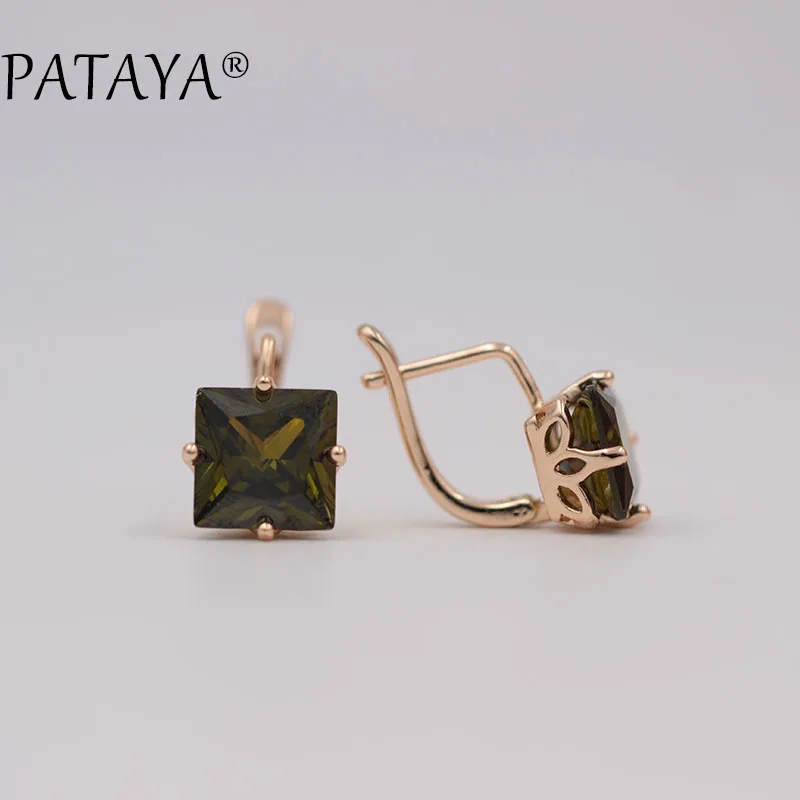 PATAYA, новые трендовые свадебные серьги для женщин, 585, розовое золото, ювелирное изделие, модные большие квадратные Розовые Серьги с натуральным цирконием, роскошные висячие серьги