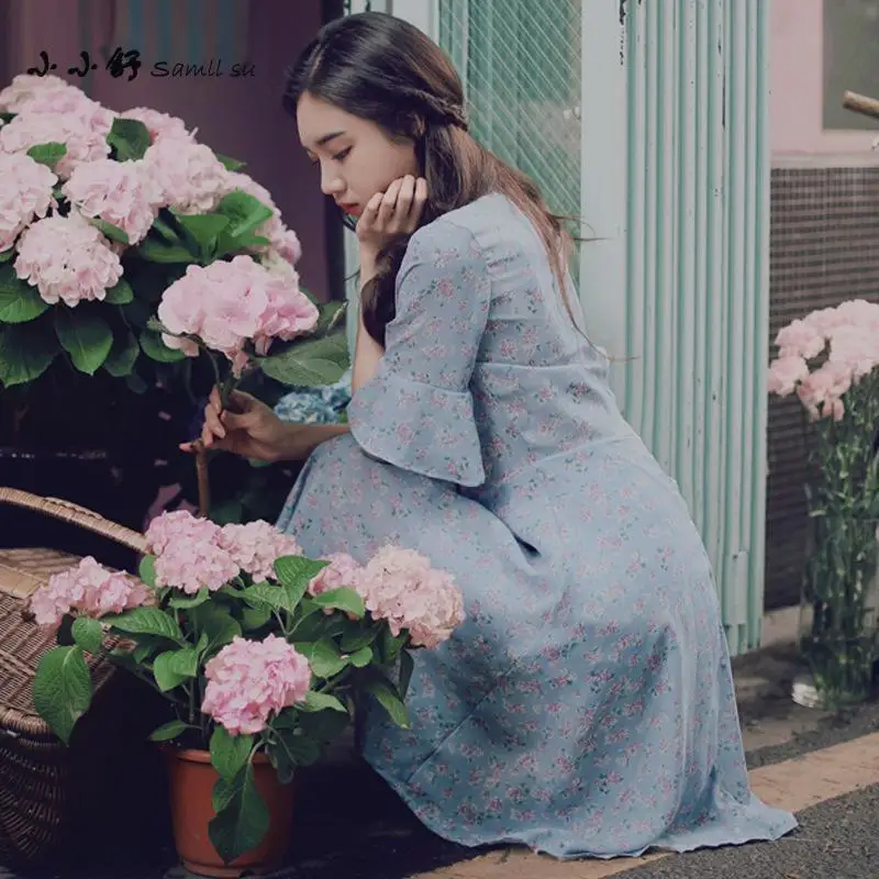 Женское пляжное платье с принтом летнее шифоновое круглым вырезом большого