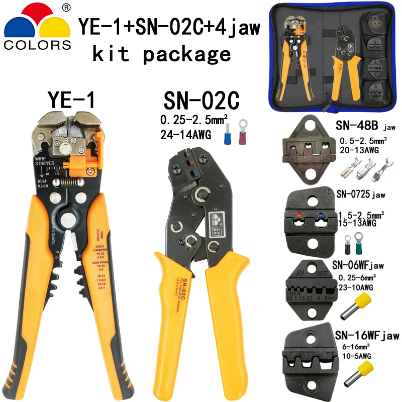 SN-02C Y1 4jaw kit2 Набор обжимных инструментов SN-2549 SN-48B плоскогубцы челюсти комплект для зачистки кусачки плоскогубцы для штепсельной вилки/трубки/изоляционных клемм calmp инструменты - Цвет: SN-02C Y1 4jaw kit2