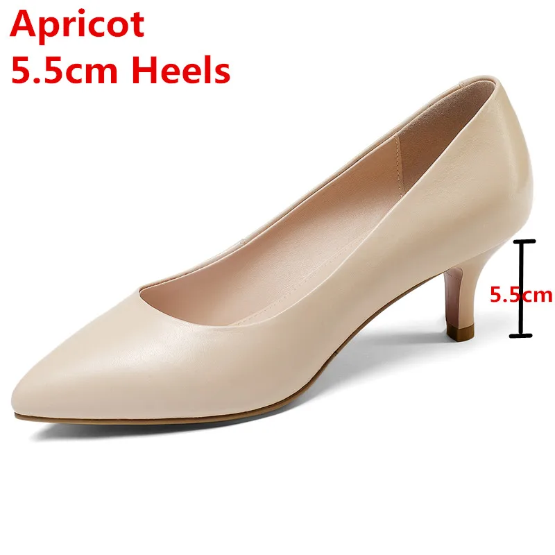 apricot 5.5cm MORAZORA/Коллекция года; классические туфли из натуральной кожи; женские туфли-лодочки с острым носком; сезон весна-лето; туфли на высоком каблуке для деловой женщины; свадебные туфли - Цвет: apricot 5.5cm