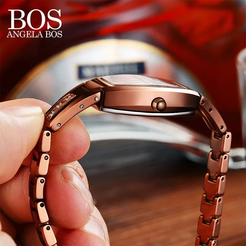 ANGELA BOS Роскошные вольфрамовые стальные сапфировые женские часы со стразами 30 м