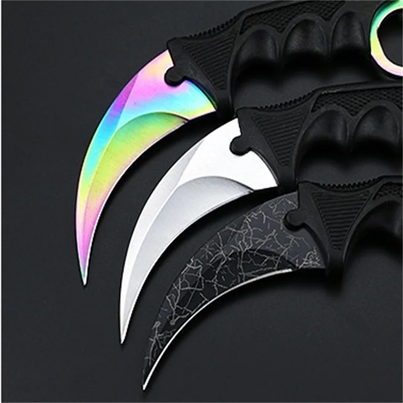 Нож Karambit с фиксированным лезвием, тактический охотничий Радужный нож для выживания, ножи для кемпинга с тигром