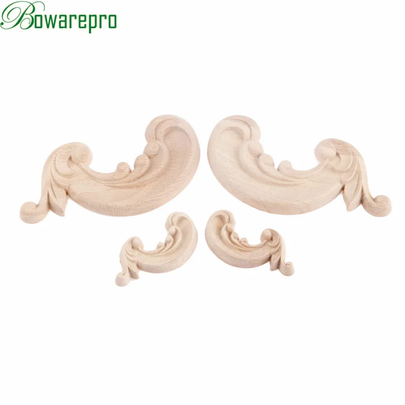 

bowarepro 12CM Vintage Unpainted Wood Carved Decal Corner Onlay Applique Frame for Home Furniture Wall Cabinet Decor Crafts 4PCS