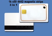 500pcs free shipping 3 in 1card white blank sle4442 smart chip card with magnetic stripe