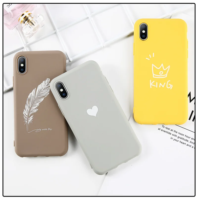 Moskado, мягкий светящийся чехол для телефона s, для iphone 6, 6 S, 7, 8 Plus, XS Max, XR, X, силиконовый чехол для задней панели KING QUEEN, Feather, Love Heart