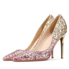 Женские туфли с острым носком, тканевые туфли с блестками, элегантные вечерние туфли на тонком высоком каблуке, золотистого и серебристого цвета, J0010, весна-осень 2019