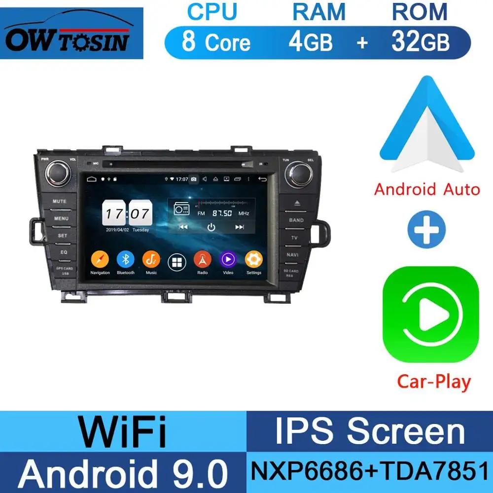 32G CarPlay Android " ips Восьмиядерный 4 Гб ram+ 64 Гб rom Android 9,0 автомобильный DVD радио gps для Toyota Prius 2009- DSP CarPlay Parrot BT стерео Adas плеер - Цвет: 32G CarPlay Android