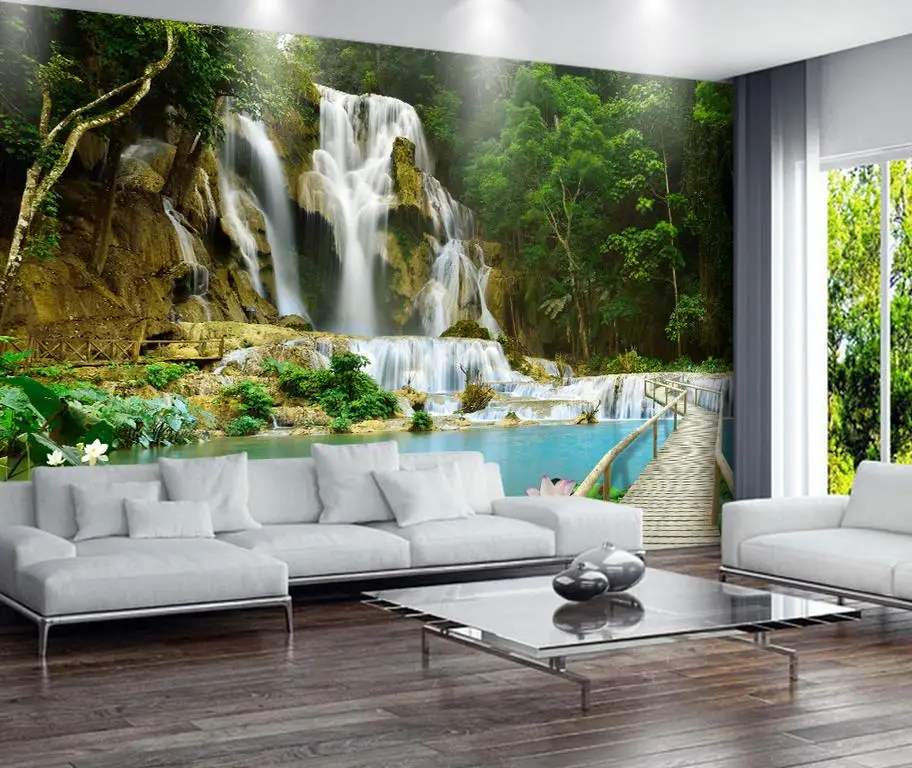 3d настенные фрески обои водопад 3D пейзаж живые классические для стен украшение