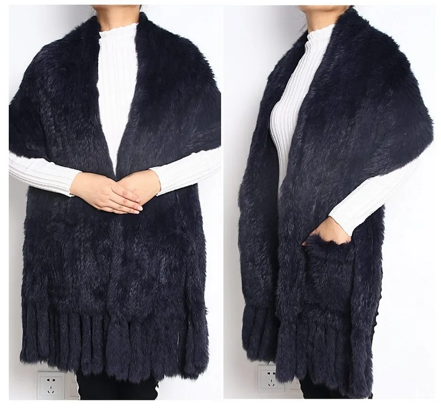 ZDFURS* роскошный женский настоящий вязаный кроличий мех шарфы с кисточками женские пашмины шарфы осень зима женские меховые шали