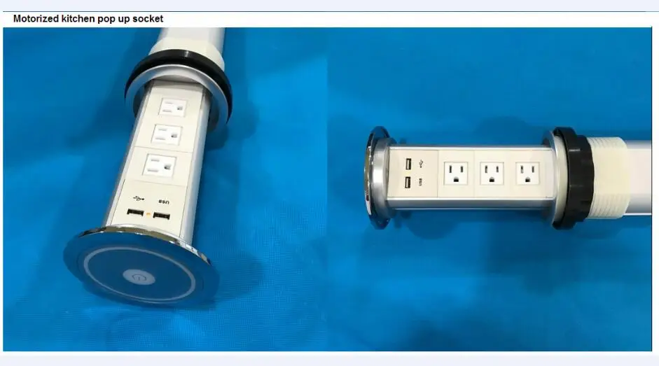 Моторизированная всплывающая розетка с 3 разъемами США 2 USB зарядное устройство