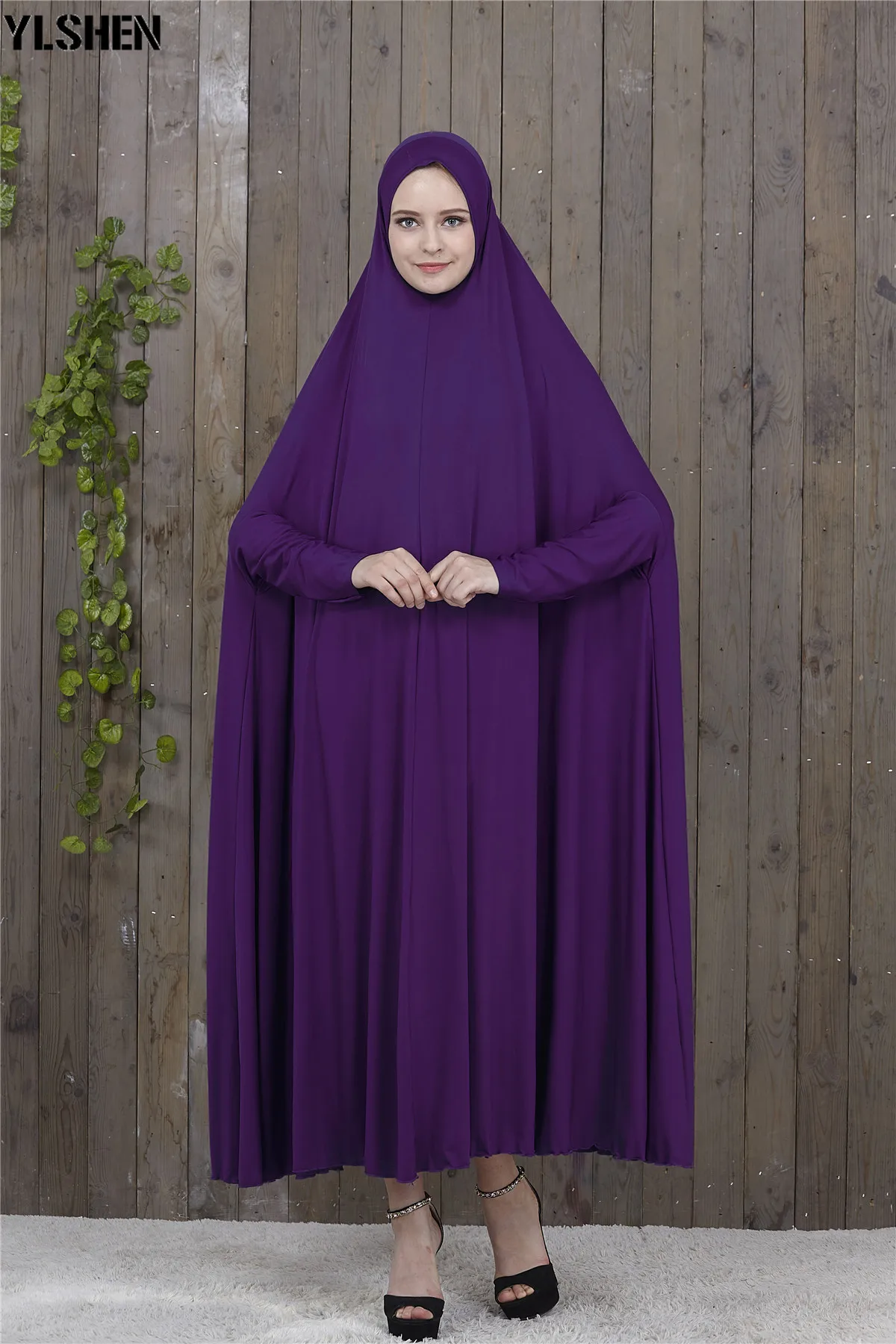 Dark purple set Рамадан абайя Дубай мусульманское платье молитвенная одежда Черный Кафтан с хиджабом халаты арабские женщины ислам ic одежда Турция ислам Elbise - Цвет: Dark purple set