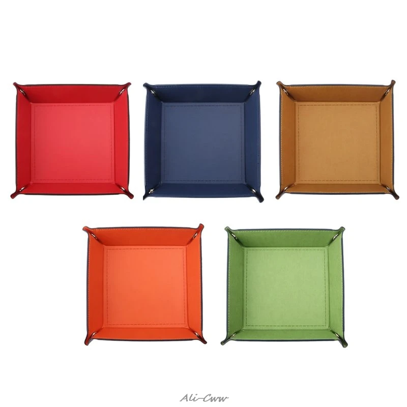 Foldable Desktop Storage Box PU Leather Quadrilateral Tray DND Dice Key Coin | Спорт и развлечения
