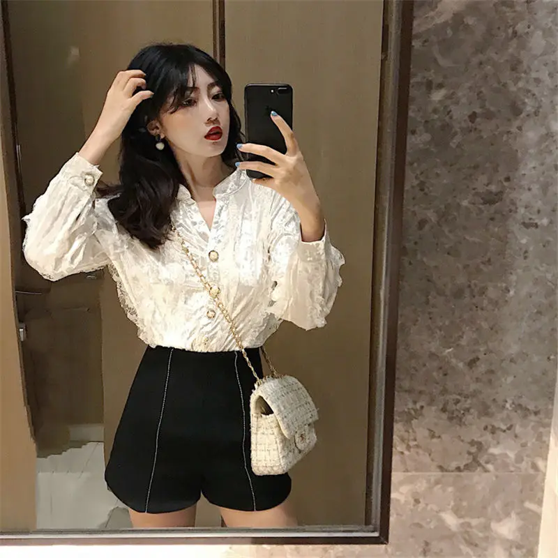 Hzirip 2019 Retro Fashion Spring Autumn Loose Casual Blouse Female Tops Sweet Vintage Pearls High Quality Sexy Single Breasted | Женская