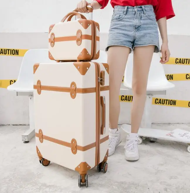 a set CARRYLOVE 2" 22" 2" 26" дюймовый Женский чемодан в стиле ретро набор Забавный Спиннер чемодан на колесиках из АБС-пластика с косметичкой - Цвет: a set