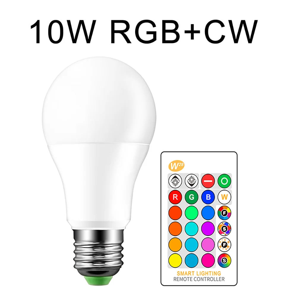 E27 светодиодный 5/10/15 Вт 16 Цвет изменение Волшебная Лампа 220V 110V RGB+ белый дистанционный умный светильник лампа с регулируемой яркостью памяти+ ИК-пульт дистанционного управления Управление - Испускаемый цвет: E27 10W RGB CW