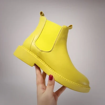 Yellow Женские ботильоны martin на платформе с квадратным каблуком; Новинка года; женская модная прозрачная обувь черного цвета; ботинки в стиле панк; женская обувь - Цвет: Yellow